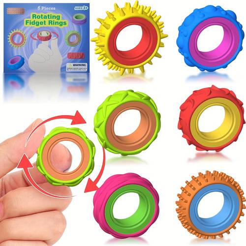 set of 6 stress relief spinning rings adjustable sensory training tools suitable for kids and adults designed to adhd and anxiety portable stress relief toys for office and travel classroom use