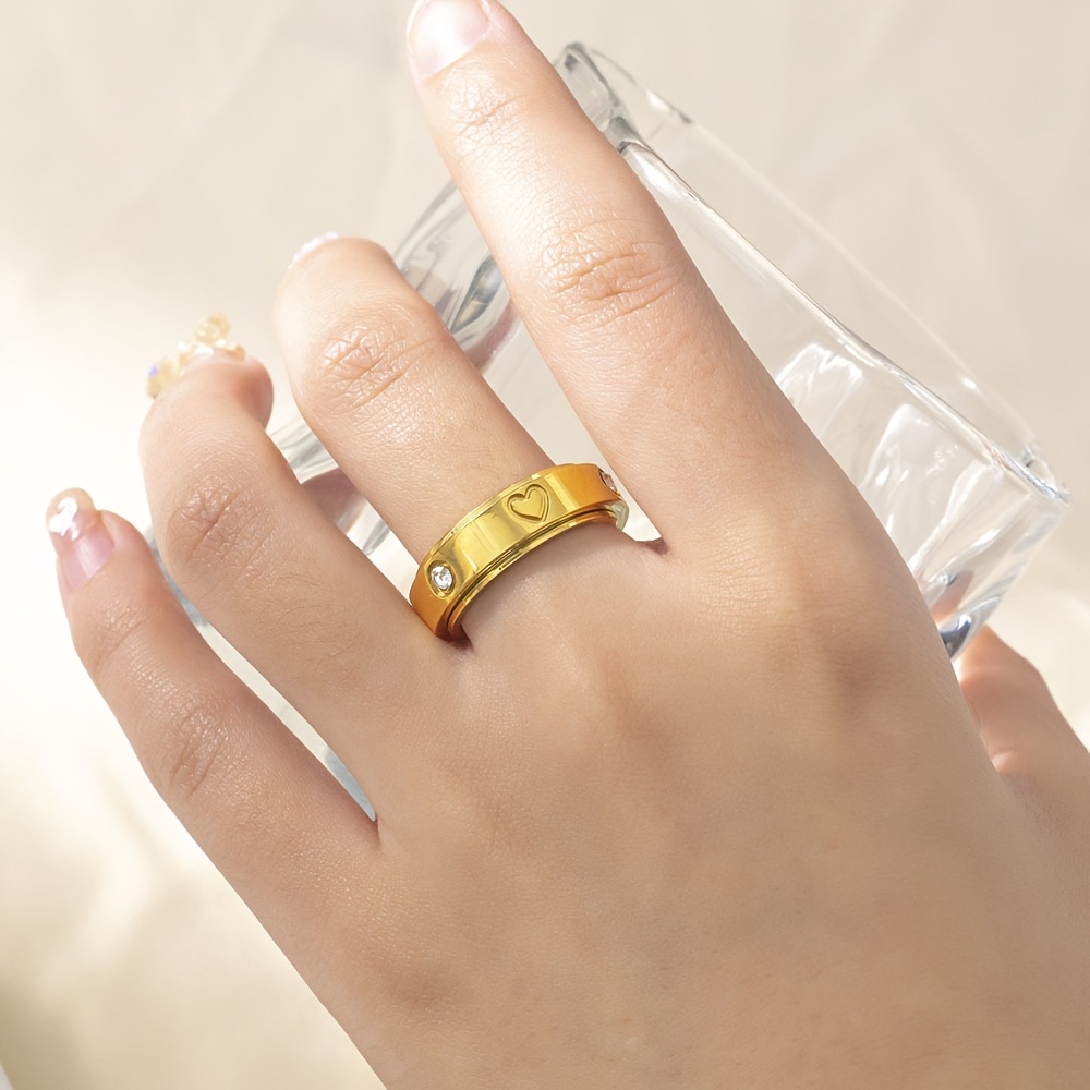 1   rotatable heart inlaid synthetic zirconia 304 stainless steel ring suitable for   gift for teenager Product details 5