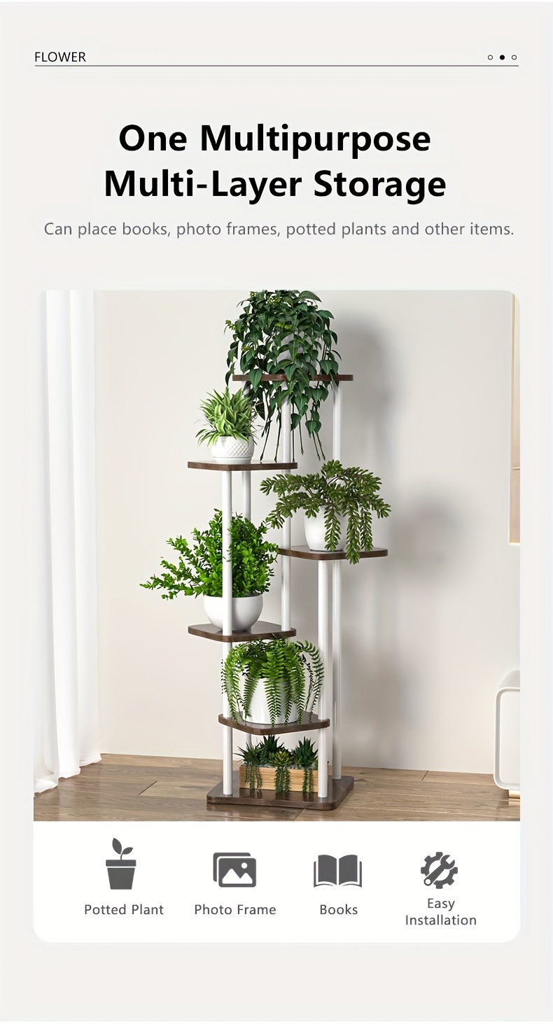 Single Plant Stand for Flowers, Wooden Shelf with 4/5/6 Layers, Display And Storage Shelf, Pot Rack Organizer for Home And Garden Decoration, Indoor Iron Shelf, Outdoor Display Holder for Flower Pots, Multi-Functional Flower Racks