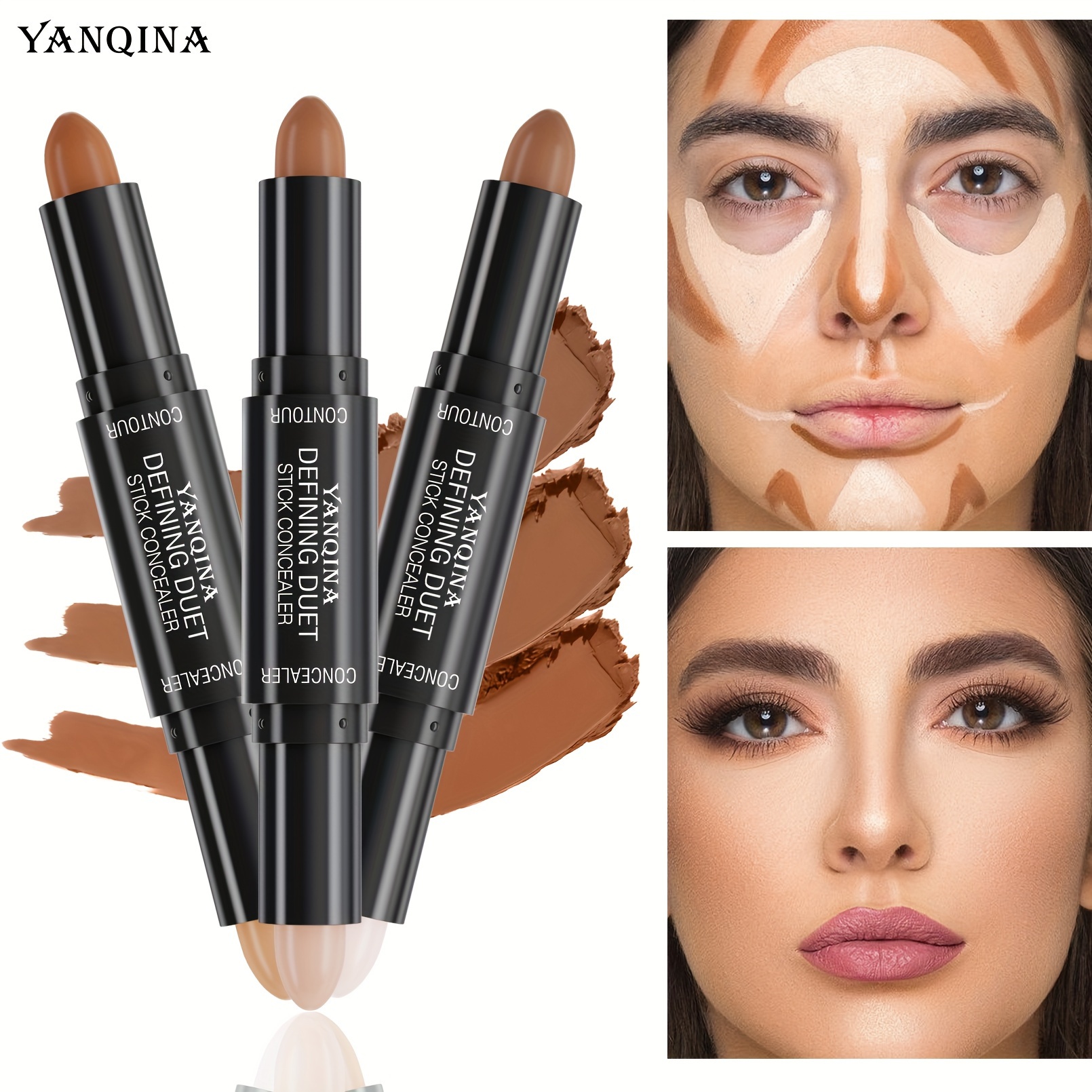 

2 In 1 Body Makeup Shading Stick Foundation Cream Concealer Stick, Highlight Contour Stick, Professional Double Head Facial Highlighting Shade Foundation Makeup