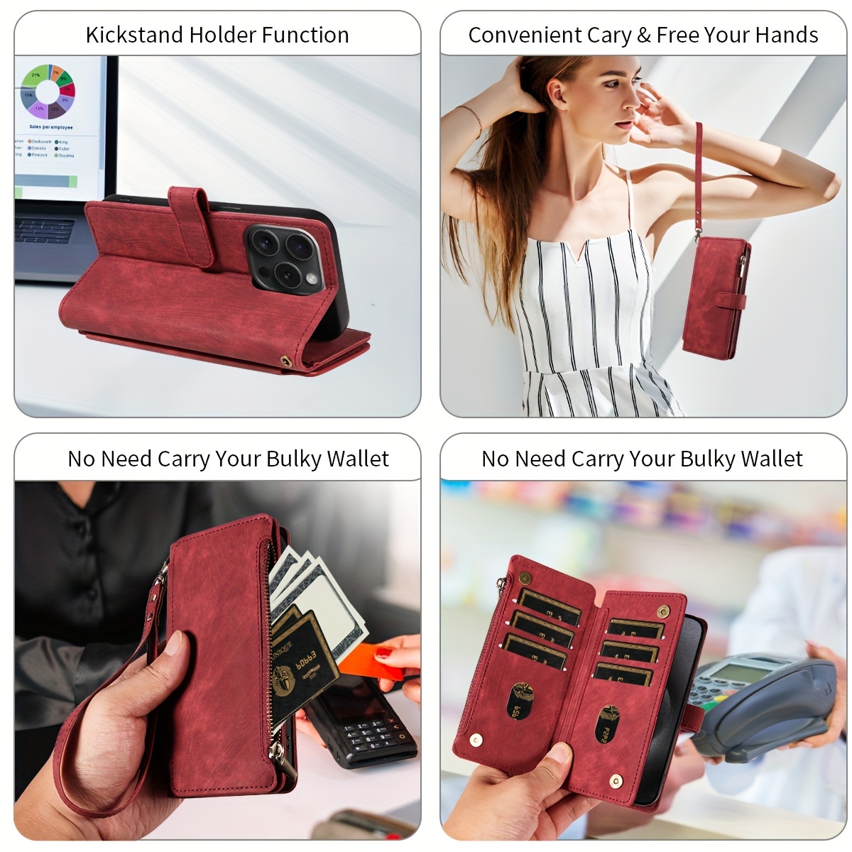 Portofel Retro din Piele Ecologică pentru Telefon cu Curea de Încheietură și Suport Carduri, Husă Protectoare