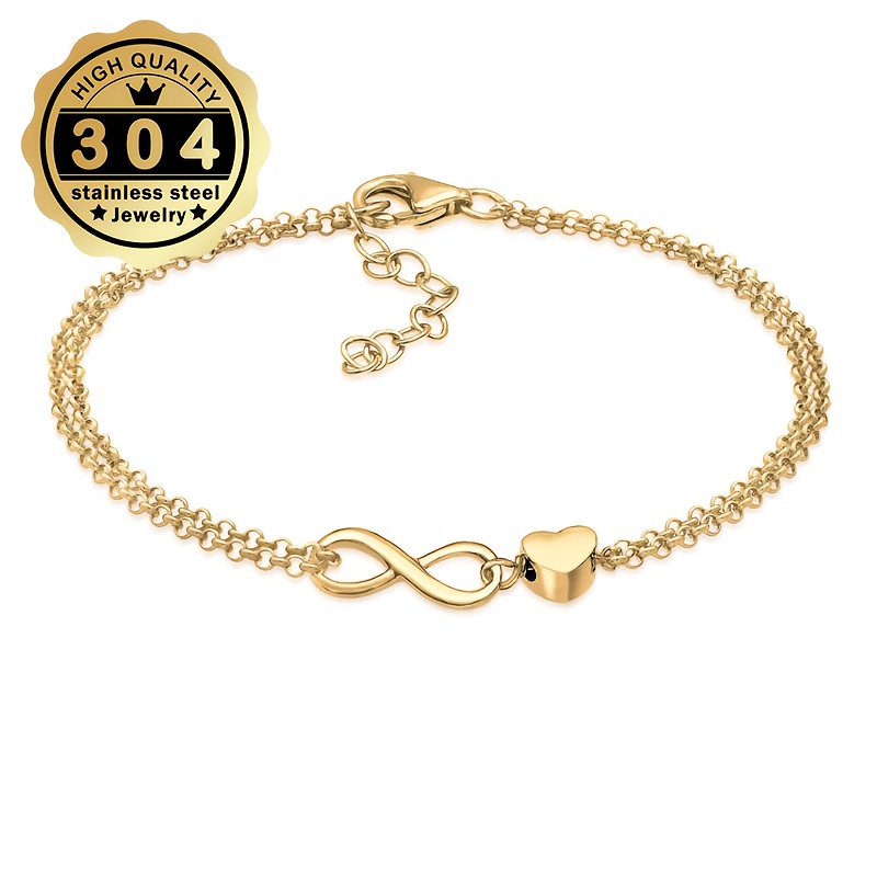 Women's Golden Love Heart Stainless Steel Anklet, Versatile Design