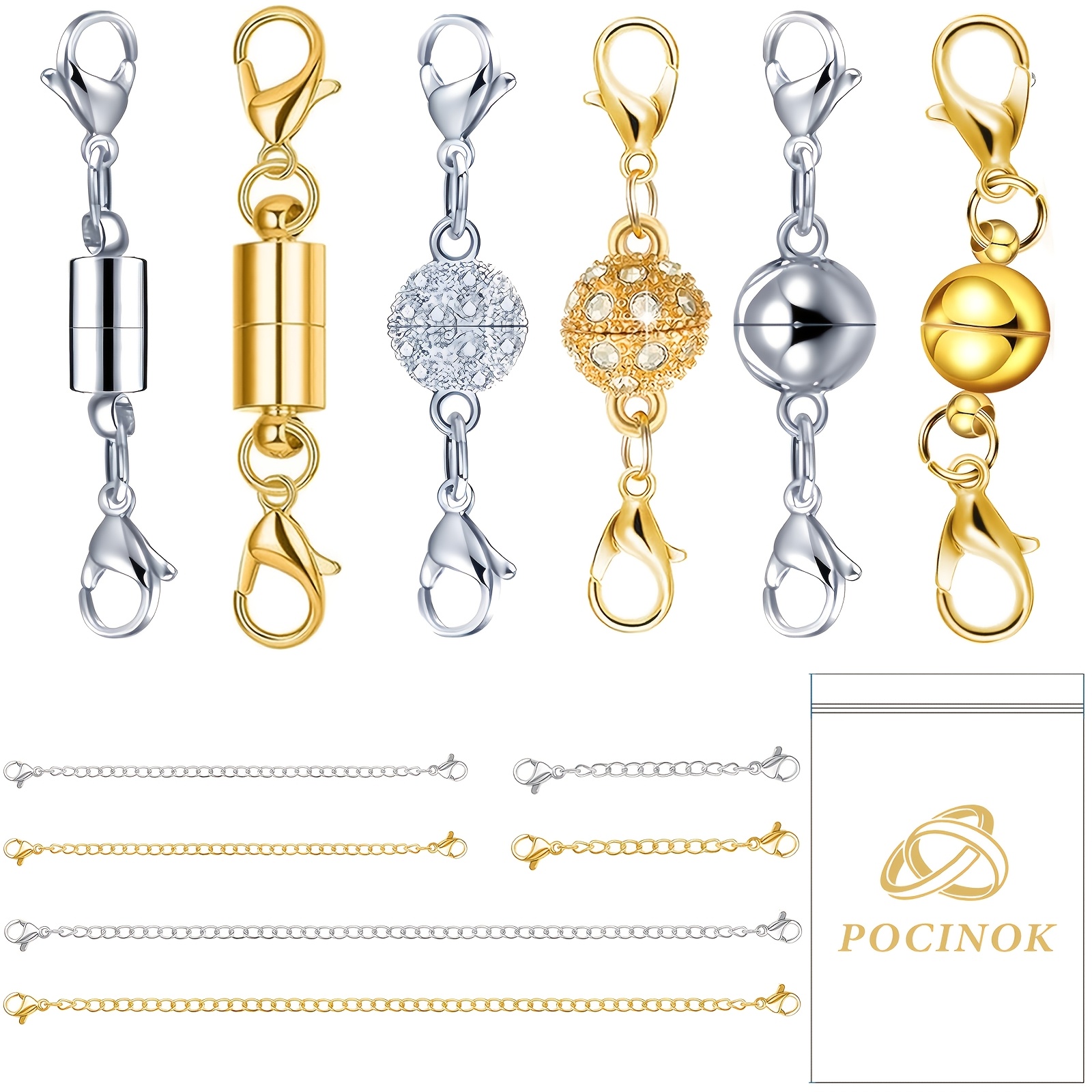 TEMU 12pcs Necklace Extension Chain With 6pcs Magnetic Lobster Clasp, Adjustable Chain Extension For Women Necklace Bracelet Extender For Jewelry