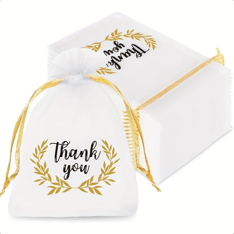 100pcs Elegant White Organza Favor Bags With & Thank - Mesh Drawstring Wedding, Shower, Birthday Party Favors - -like Ties, Izable Gift Bags For (bulk Pack)