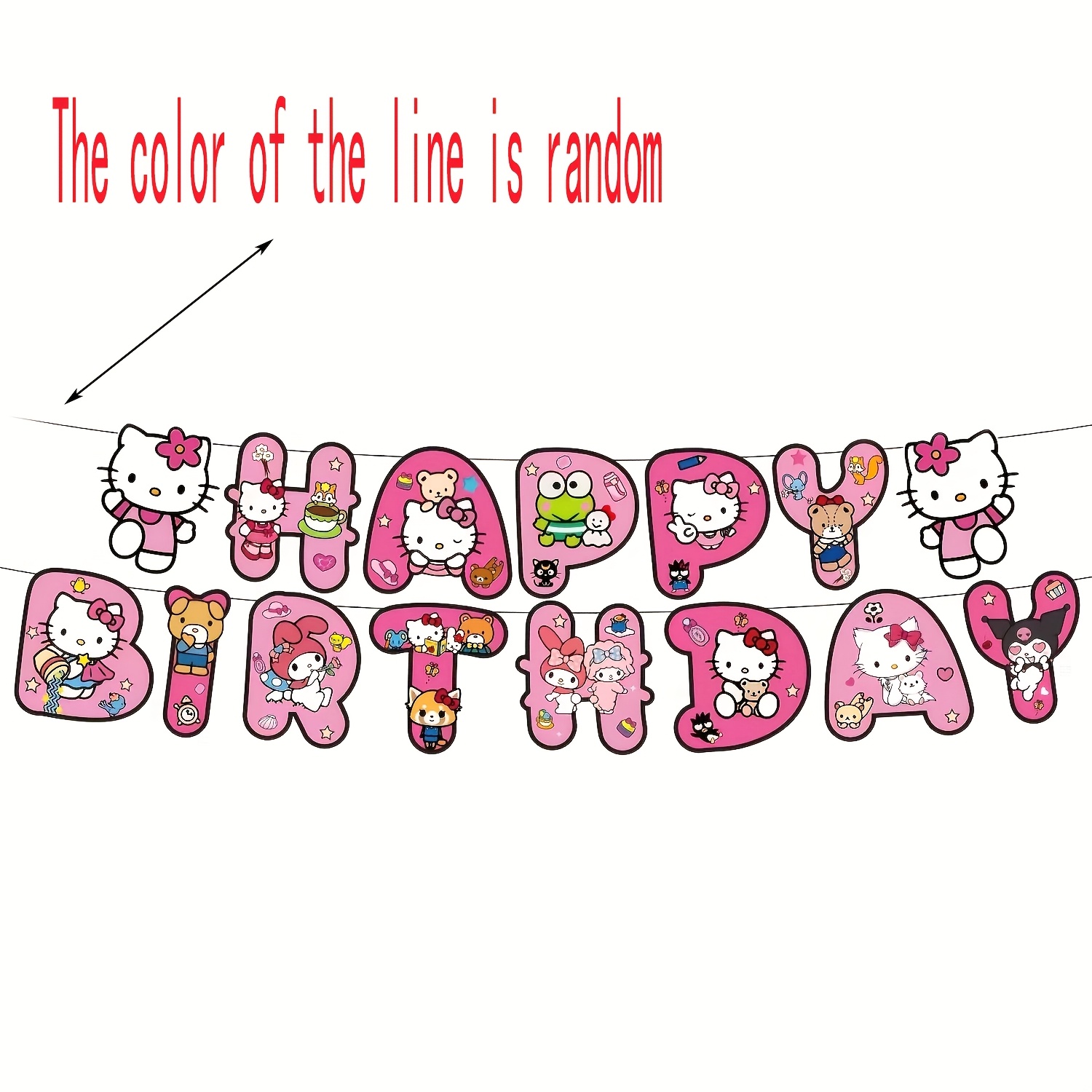 1pc Hello Kitty Random Cartoon Happy Birthday Letter Banner Pull Flag Birthday Party Theme Decoration Pull String Garland