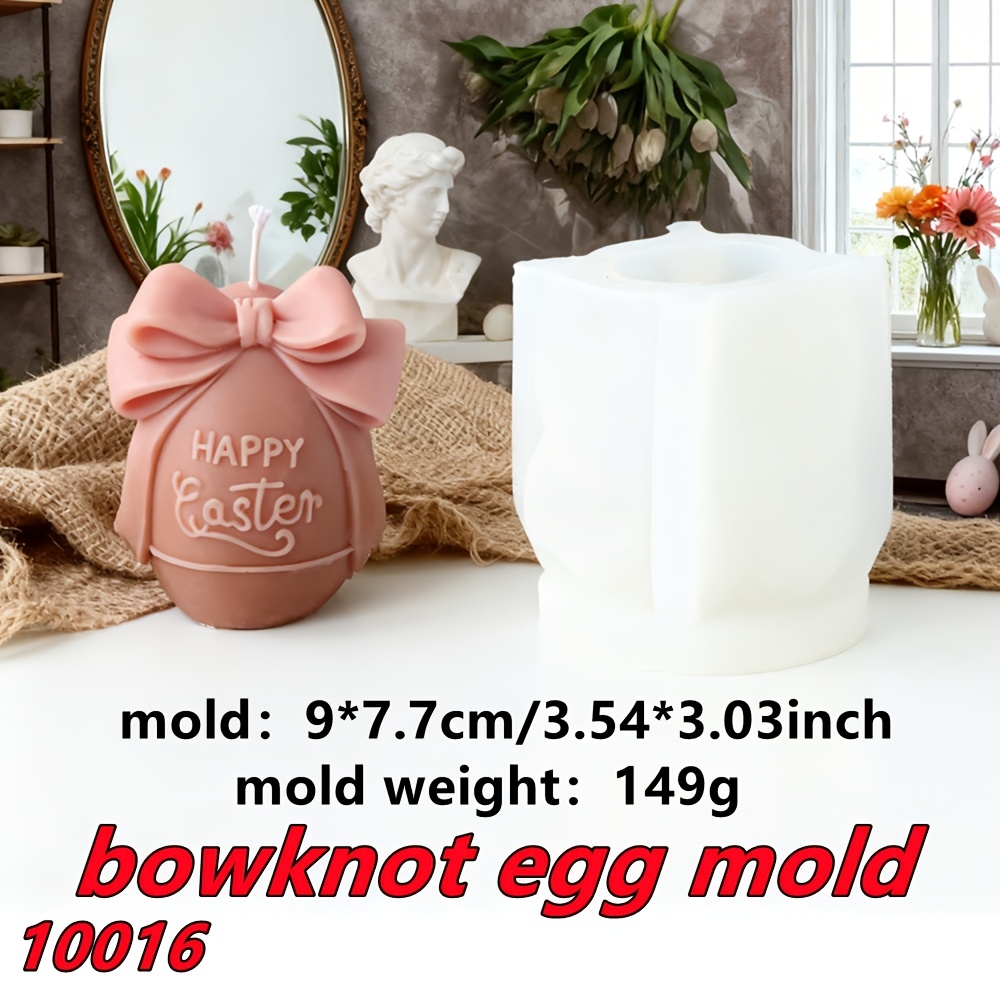 Elegant 3d Easter Bowknot Egg Candle Mold | Silicone Material With Embossed Easter Letter Detail, Perfect For Candle And Soap Making, Ideal For Craft Projects And Plaster