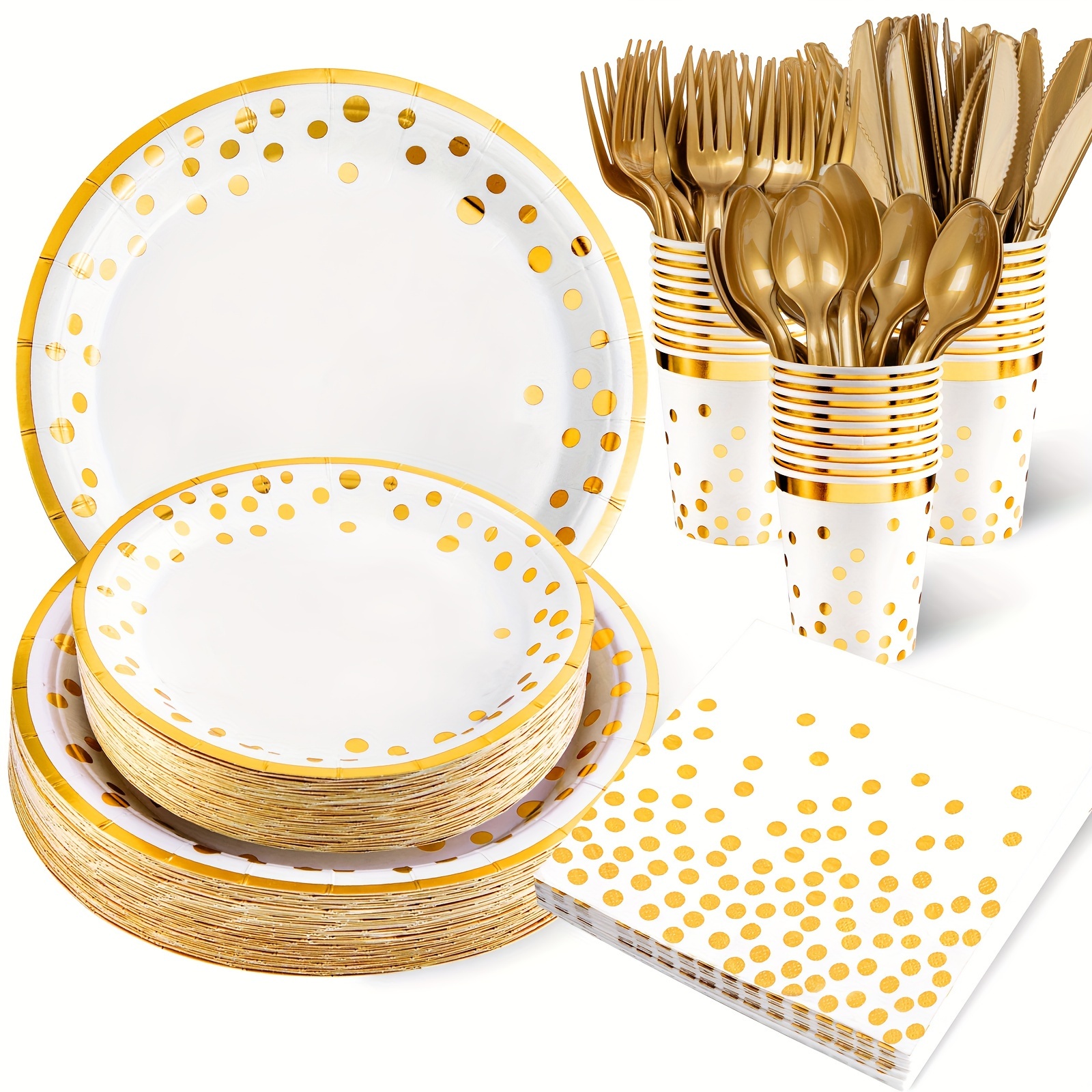 

Supernal 350pcs White And Gold Plates And Napkins Party Supplies, Birthday Plates, Paper Plates, White And Gold Birthday Plates And Napkins, Cups, Forks, Knives, Spoons, Ladies Birthday Decorations