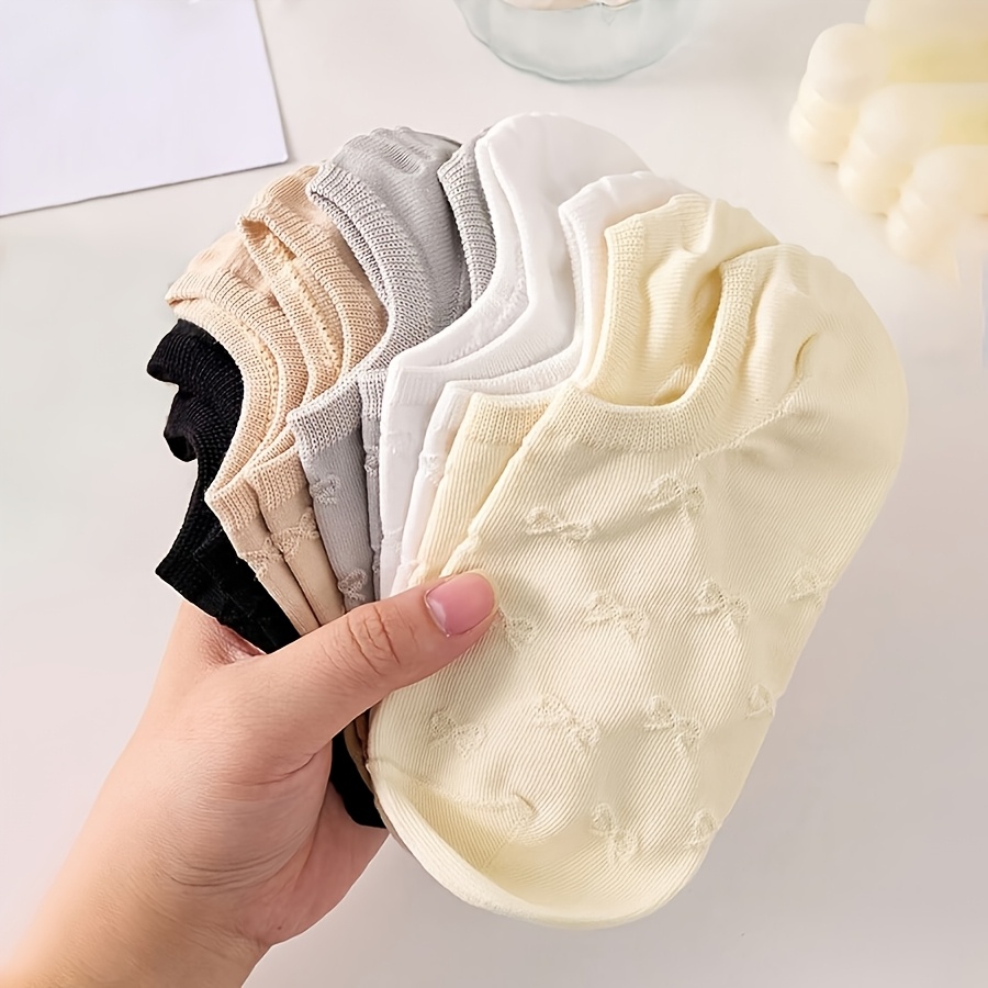 TEMU 5 Pairs Pack Boat Socks, Casual Bow Print Socks, Solid Color Casual Invisible Socks, Suitable For Women's Dressing, Comfortable Breathable