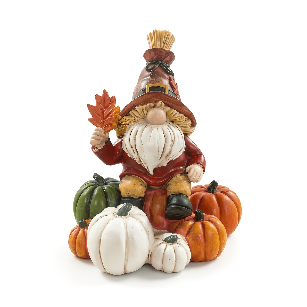 TEMU Goblin Resin Ornaments, Thanksgiving Pumpkin Maple Dwarf Statue, Halloween Harvest Autumn Home Desktop Decoration