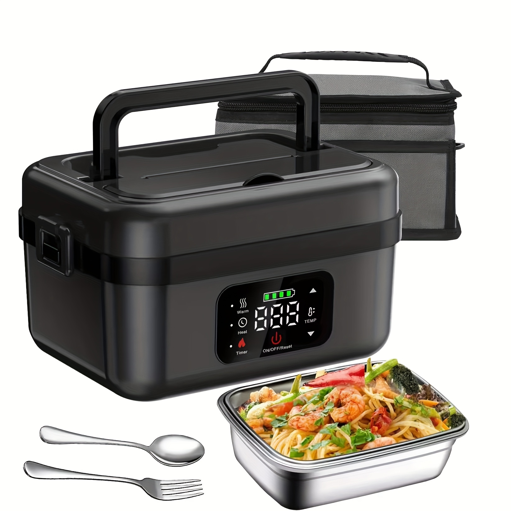 Wireless Lunch Box, Rechargeable Self-Heating Lunch Box, 1 Liter Portable Heated Lunch Box Food Heater with Timer
