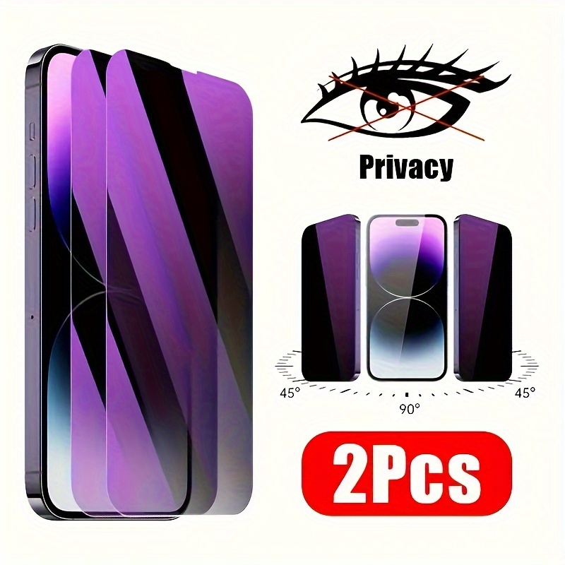 

2pcs Purple Screen Glass Anti-blue Privacy Cover For 11 12 13 14 15 Pro Max For 14 15 Plus Xr Xs X Xs Max