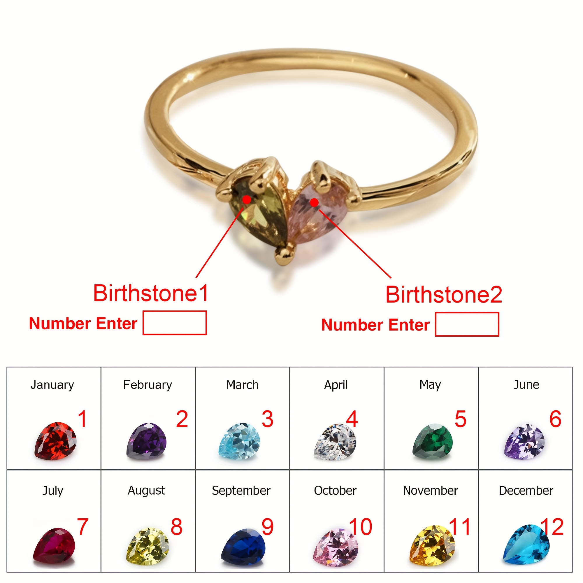 TEMU 1pc Classic Fashion Women's Personalized Custom Heart-shaped Birthstone Ring, Mother's Jewelry Valentine's Day Gift, Inlaid With Synthetic Cubic