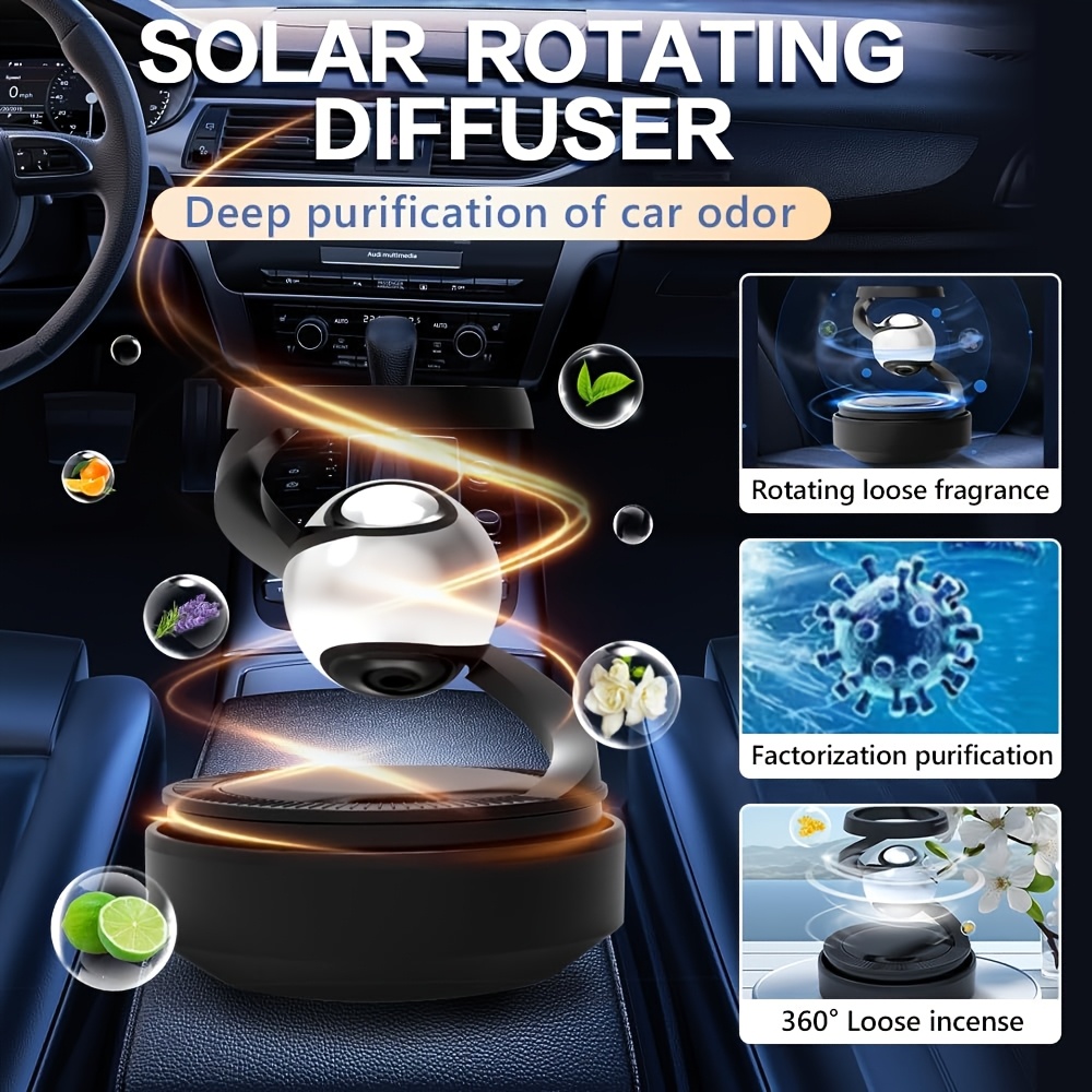 

1pc Aazrzrz Solar-powered Car Diffuser, Rotating Fragrance Dispenser With 360° Loose Incense, Technology, Paper Scented Tablets, Creative Auto Interior Air Freshener Accessory