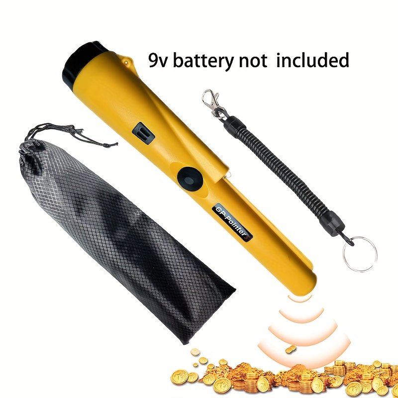 Detector de metales con puntero, búsqueda de 360° para oro y tesoros, indicador LED y vibración con zumbador, batería de 9V NO INCLUIDA