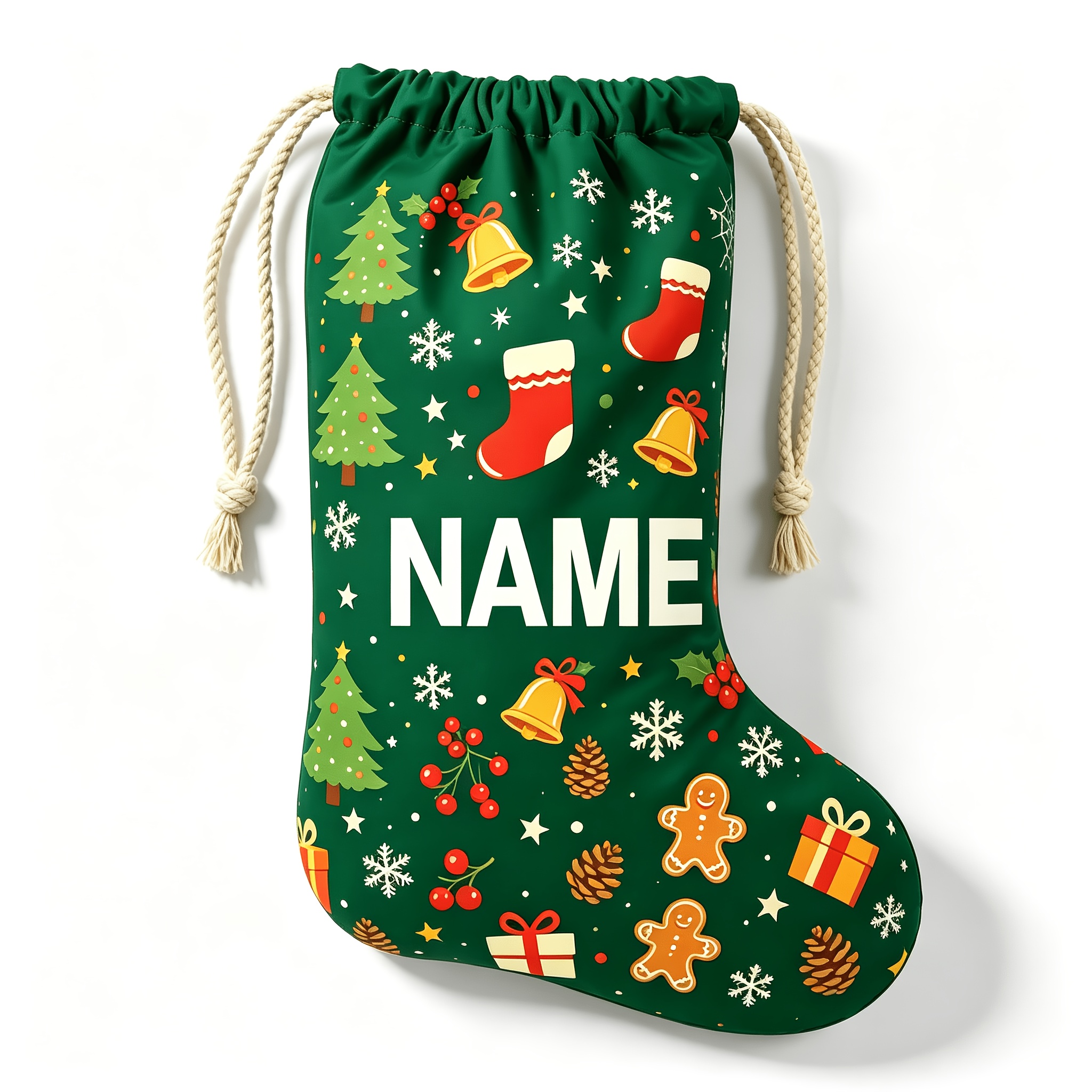 TEMU Sac à cadeaux de Noël personnalisé, grand sac à cordon avec nom sur mesure pour la décoration des fêtes, grand sac à cadeaux en tissu avec nom