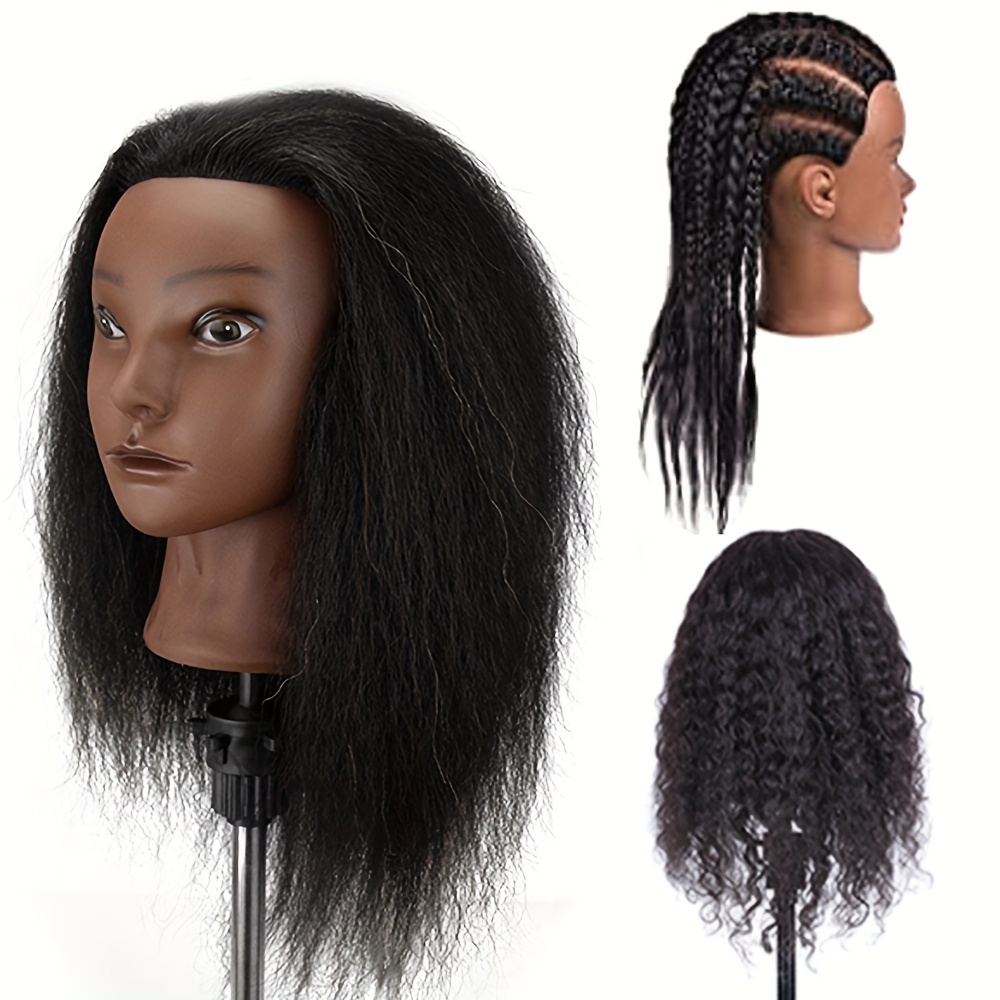 Image of Mannequin Head With16 Inch Real Human Hair Afro Heads Professional Styling Braiding Training Hairart Barber Hairdressing Tools Wigs