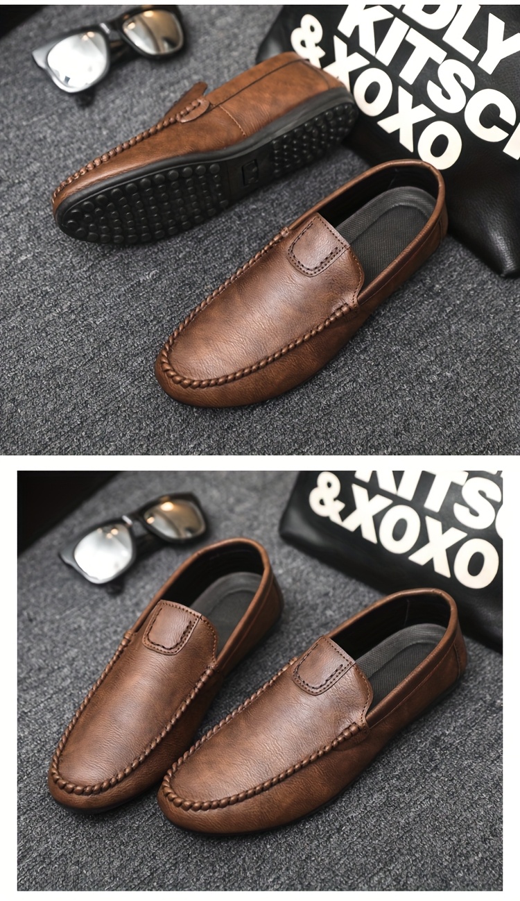 Men's Slip-On Loafers - British Style Breathable Casual & Dressy Shoes, All-Season Comfort with EVA Sole, Low-Top Round Toe Design for Office, Semi-Formal & Casual Attire, Comfy Shoes