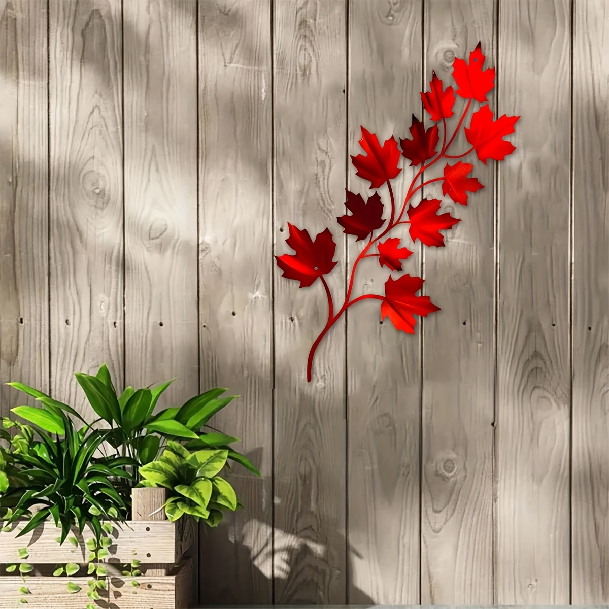 TEMU 1 Large Metal Leaf Wall Decor - Laser-cut Canadian Autumn Decoration With Elegant Branch Details - Indoor/outdoor Hanging Ornament, Suitable For