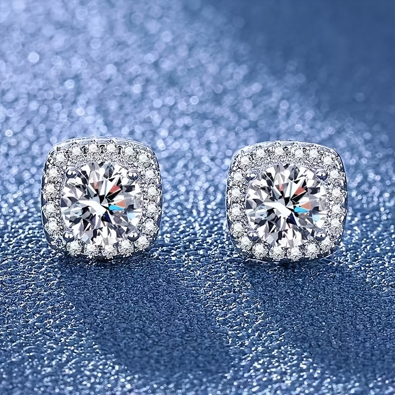 TEMU S925 Sterling Silver Moissanite Stud Earrings - Round Unisex Minimalist Accessories, Premium Gift For Women And Men