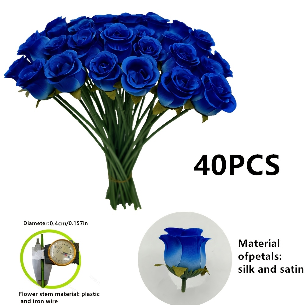 TEMU 40pcs Blue And White Artificial Fake Flowers, Realistic Small Rose Heads, Suitable For Home Decor, Dining Table Centerpieces, Office Decoration,