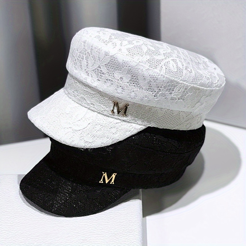 

Lace Flower Mesh Newsboy Hats Elegant Thin Breathable Beret Casual Lightweight Octagonal Painter Cap For Women Spring & Summer