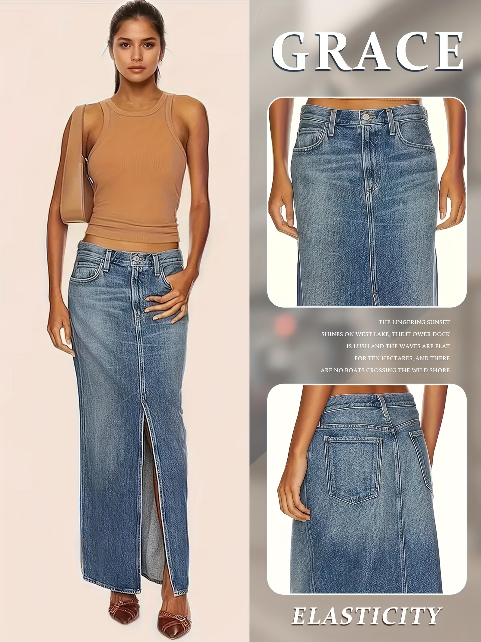 denim maxi skirt sold on Temu Canada