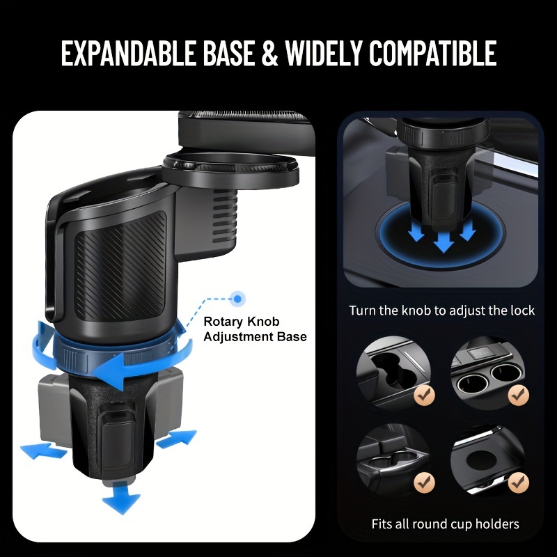 car cup holder tray phone mount expander for car 4 in 1 dual cup holder tray table with expandable base cell phone and dual drink cup holder expander for truck details 3