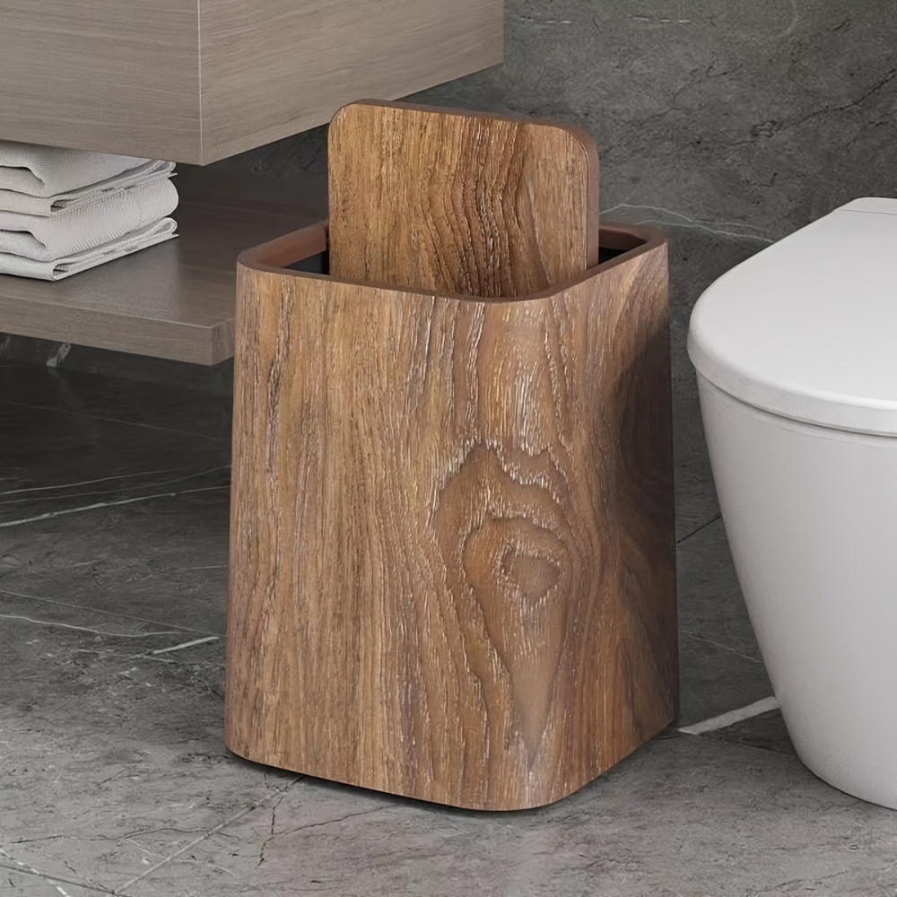 2025 new retro imitation wood grain trash can household tea table tea room living room kitchen toilet large capacity paper basket plastic bucket advanced sense 2