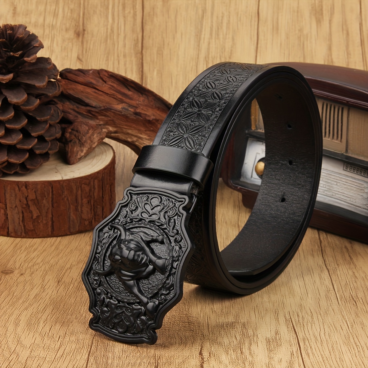 Retro Pattern Wide Waist Belt with Alloy Buckle