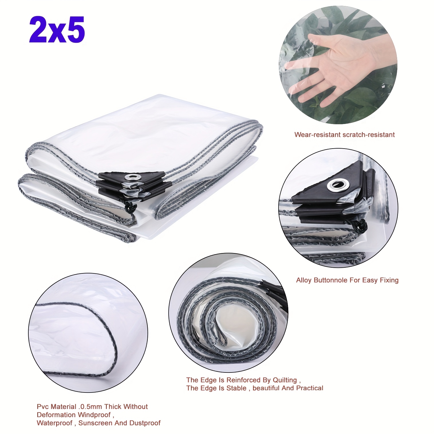 TEMU 1pc Of Waterproof Cloth, Pe Protective Cloth With Holes, Uv Protection, Windproof And Rainproof, Tear-resistant, Garden, Furniture, Pool, Car,