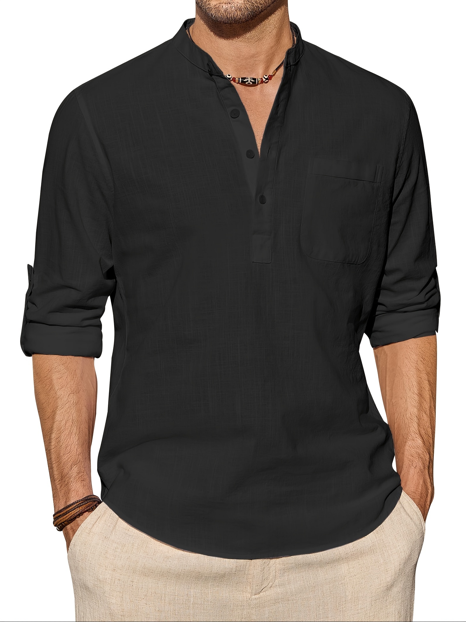 Men's Plus Size Cotton Shirt Casual Long Sleeve Henley Beach - Temu ...