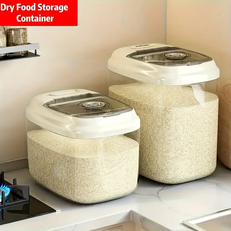 large capacity plastic rice storage container with handle and measuring cup lid reusable square grain dispenser suitable for rice flour and hand washable insect moisture proof seal kitchen storage solution transparent food storage Product details 3