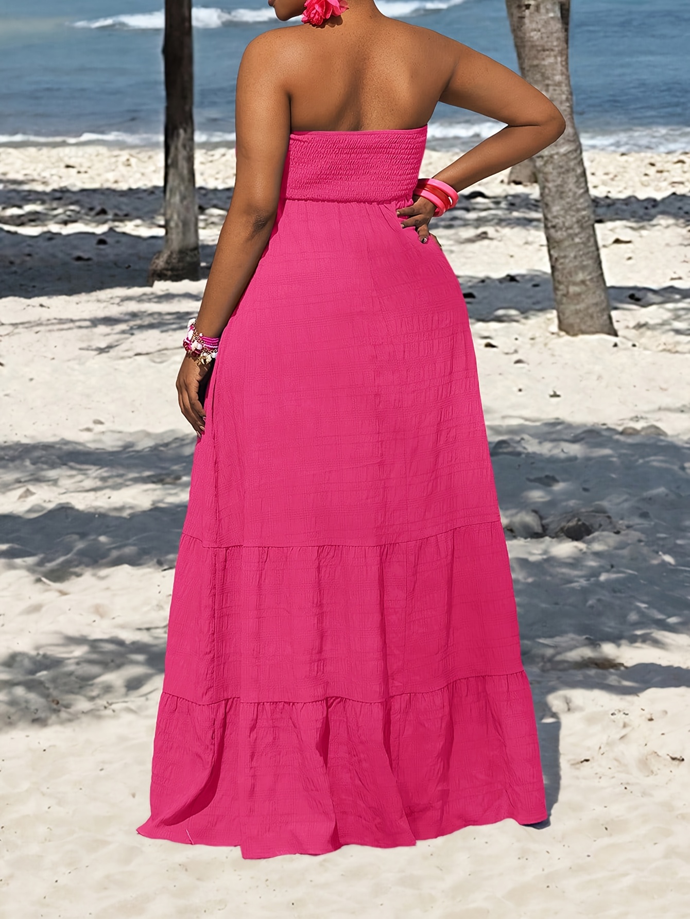 plus size plus size strapless bandeu maxi dress solid color