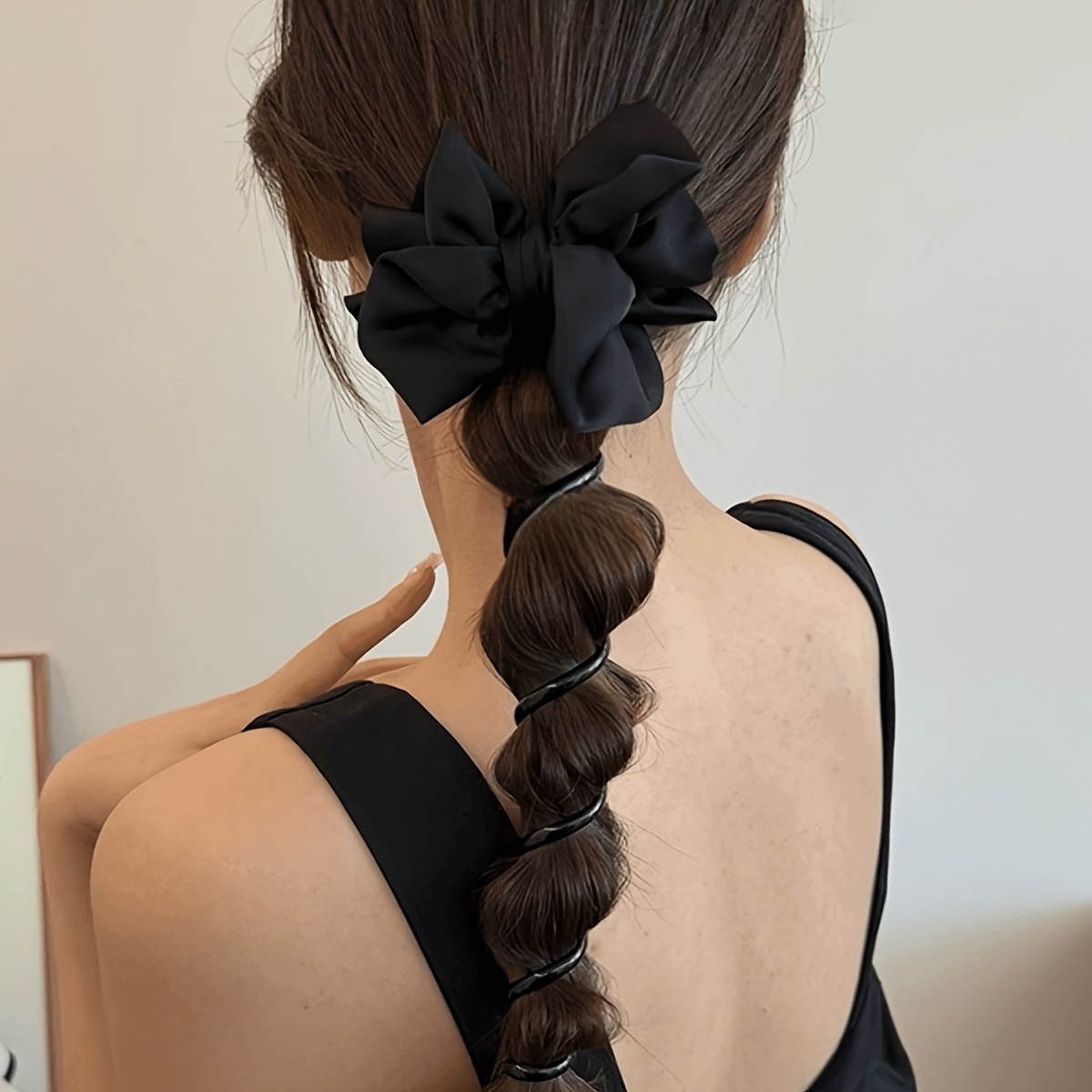 Elegante Satin-Haarschleife Schwarz – Ca. 30 X 15 Cm, Mit Metallclip, Für Frauen & Mädchen