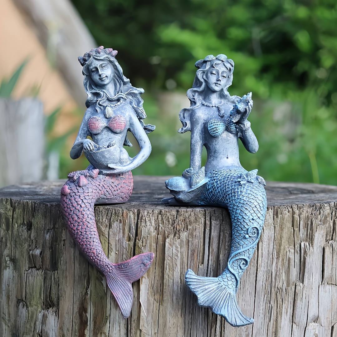 E-shop 2 Stücke Schöne Meerjungfrau-Statuen, Outdoor-Garten- und Teichdekoration – Märchenmotiv für Halloween-Geschenke. 8,86 Zoll