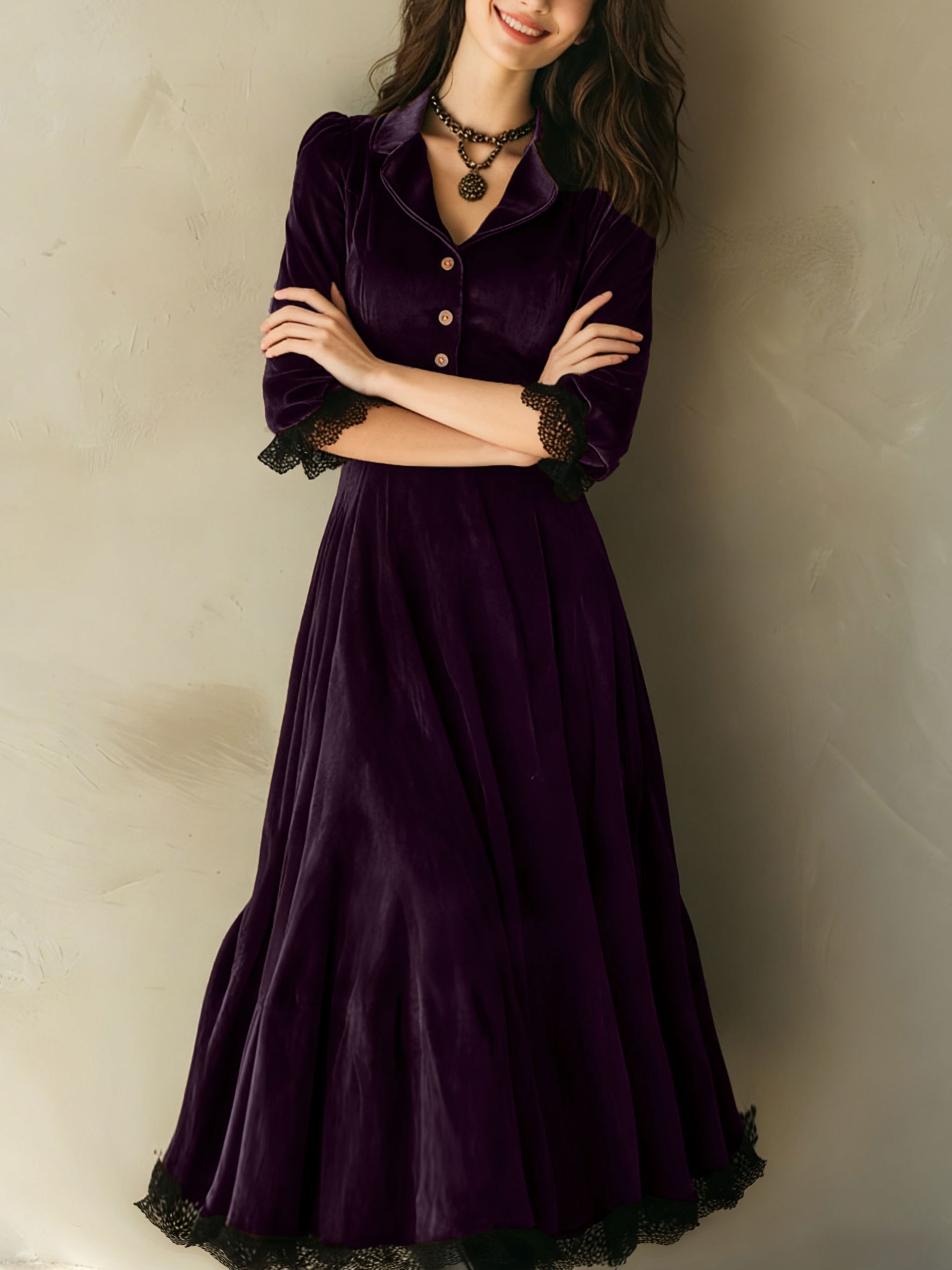 strapless open back dress Lavender Long Sleeves V-neck Prom Dress – TANYA BRIDAL main image 1