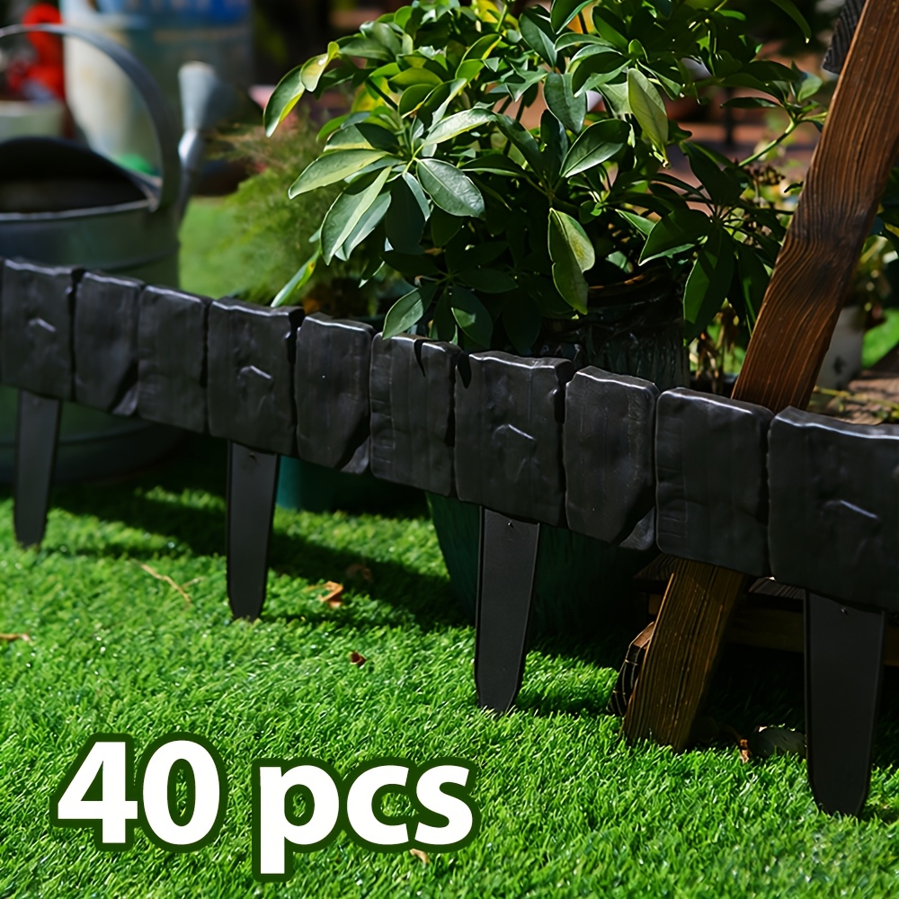 TEMU [2.5D] Lot de 40 Clôtures de Délimitation de Jardin en Plastique - Mini Clôture à Emboîtement pour Parterres de Fleurs, Pelouses et Terrasses -