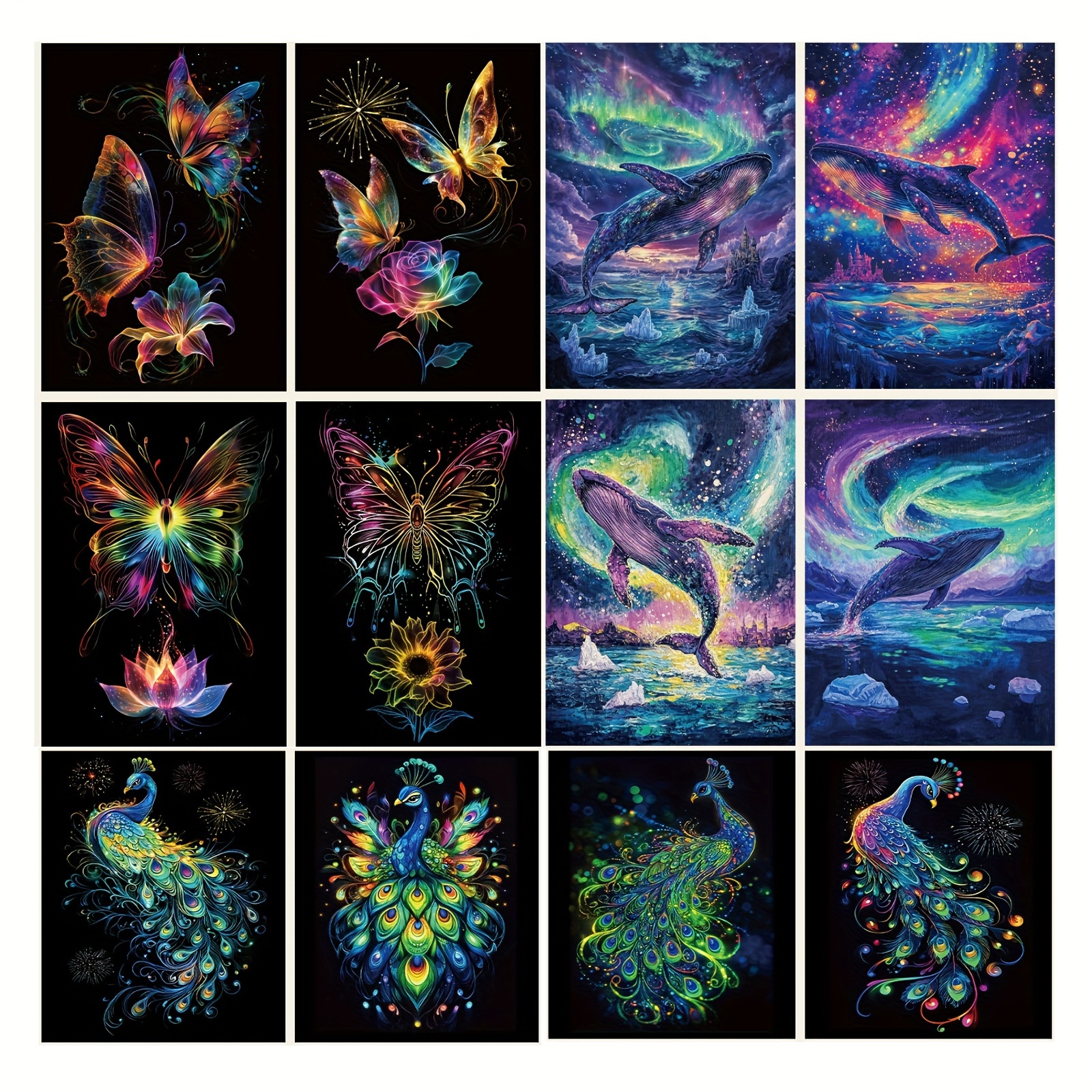 

4pcs Noctilucent Rainbow Painting Art , Diy Ocean & Craft, Creative C Gift, Paper Material, No Battery Required, All