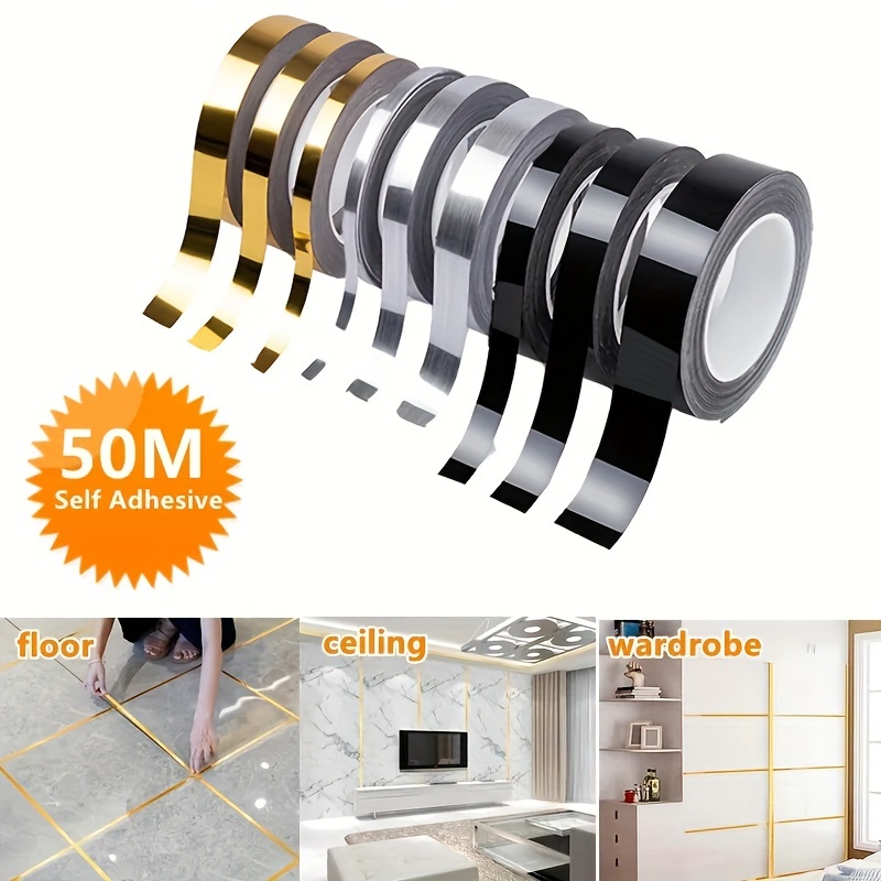 

Self-adhesive Ceramic Tile Stickers In Golden Silvery Color, 50 Meters Long, For Waterproofing Wall And Floor Gaps, Sealing Strips For Ceramic Tile Beautification, Ideal For Hotel Decoration.