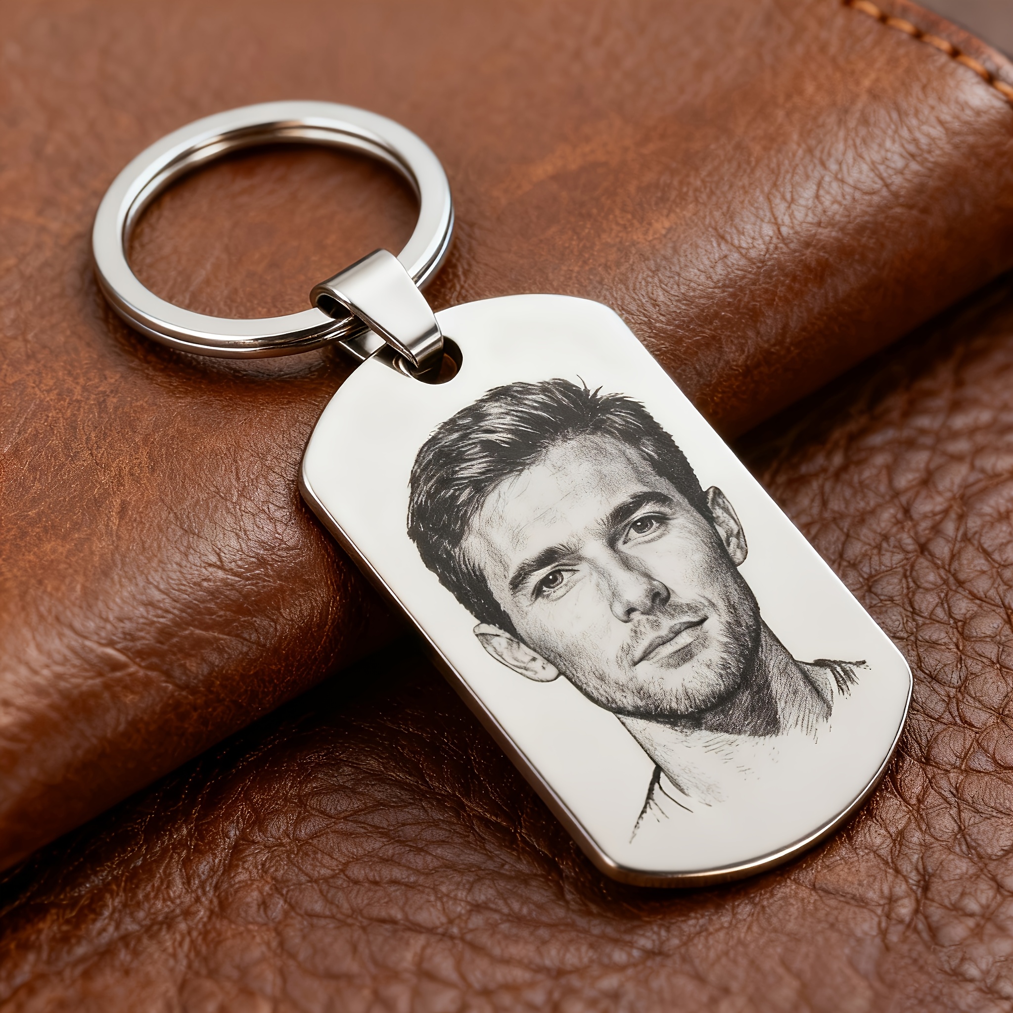 TEMU 1pc Personalized Holiday Souvenir Keychain, Laser-customized Photo Stainless Steel Keyring For Couples, , Pets, Etc., Anniversary Holiday