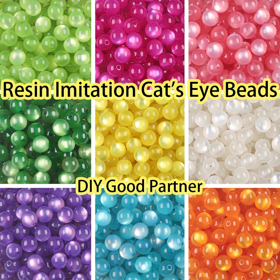 

270pcs 8mm Cat's Eye Resin Beads & Crystal Elastic String Set - Diy Jewelry Making Kit For Unique Bracelets & Necklaces - Craft Supplies