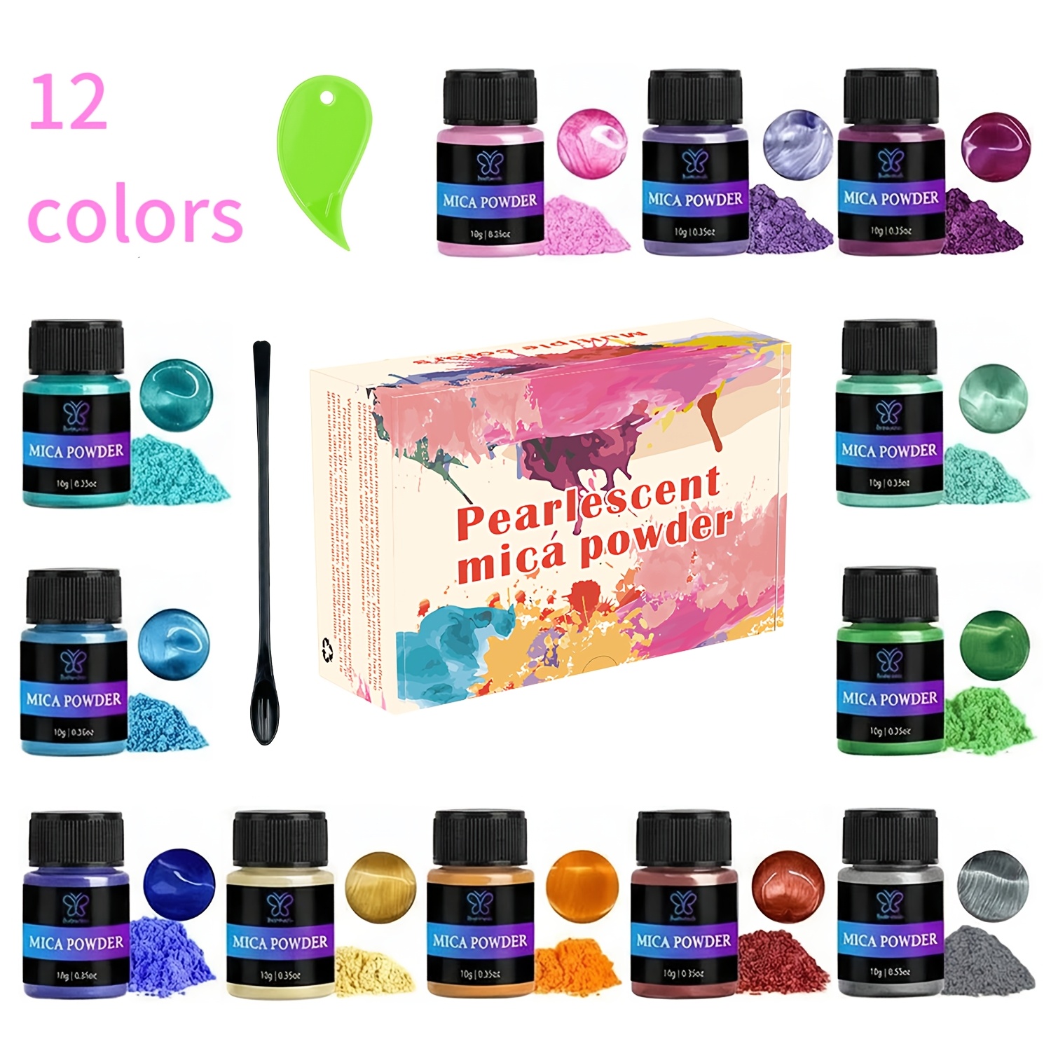 Image of 14pcs/12-color Mica Powder Pigments - Non-toxic Sparkling/shimmering Multicolor Diy Dye For Soap Making, , Nail Polish, Resin & Candle Colorants - Suitable For Soaps, Plastics & Use