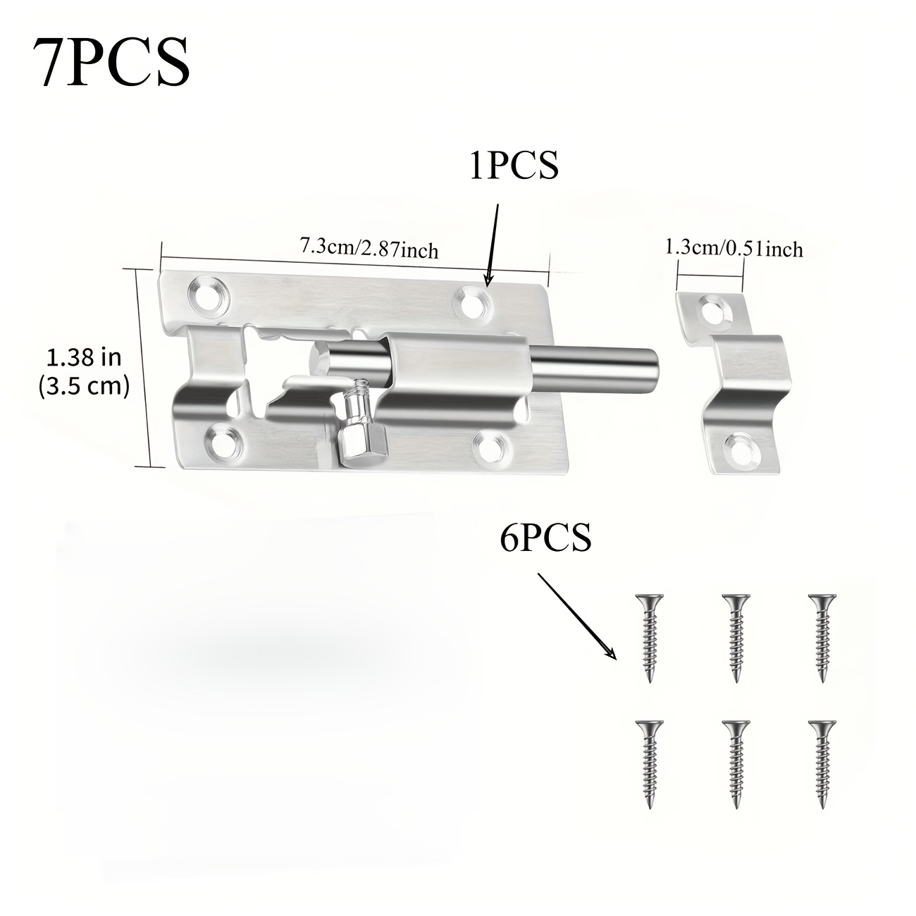 TEMU 7pcs Heavy-duty Stainless Steel Lock Set, With 1 Lock + 6 Mounting Screws - Brushed Sliding Door Lock, Suitable For Cabinets, Closets, Sheds,