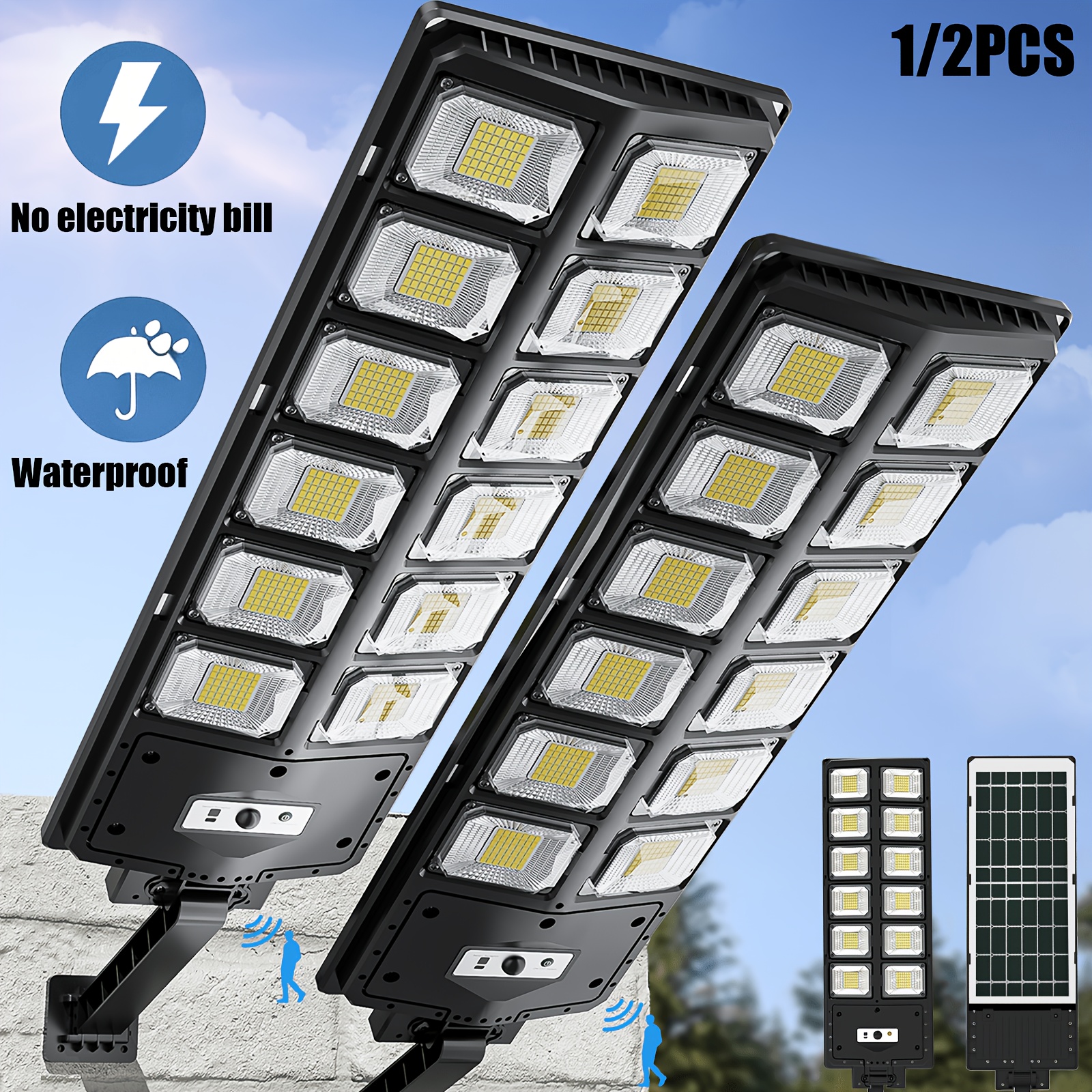 TEMU 2/1pc-upgraded Outdoor Street Light, Ip65, 504-led Solar Light, Motion Sensor, 6000mah High-capacity Battery, Operates From Dusk To Dawn, Ideal