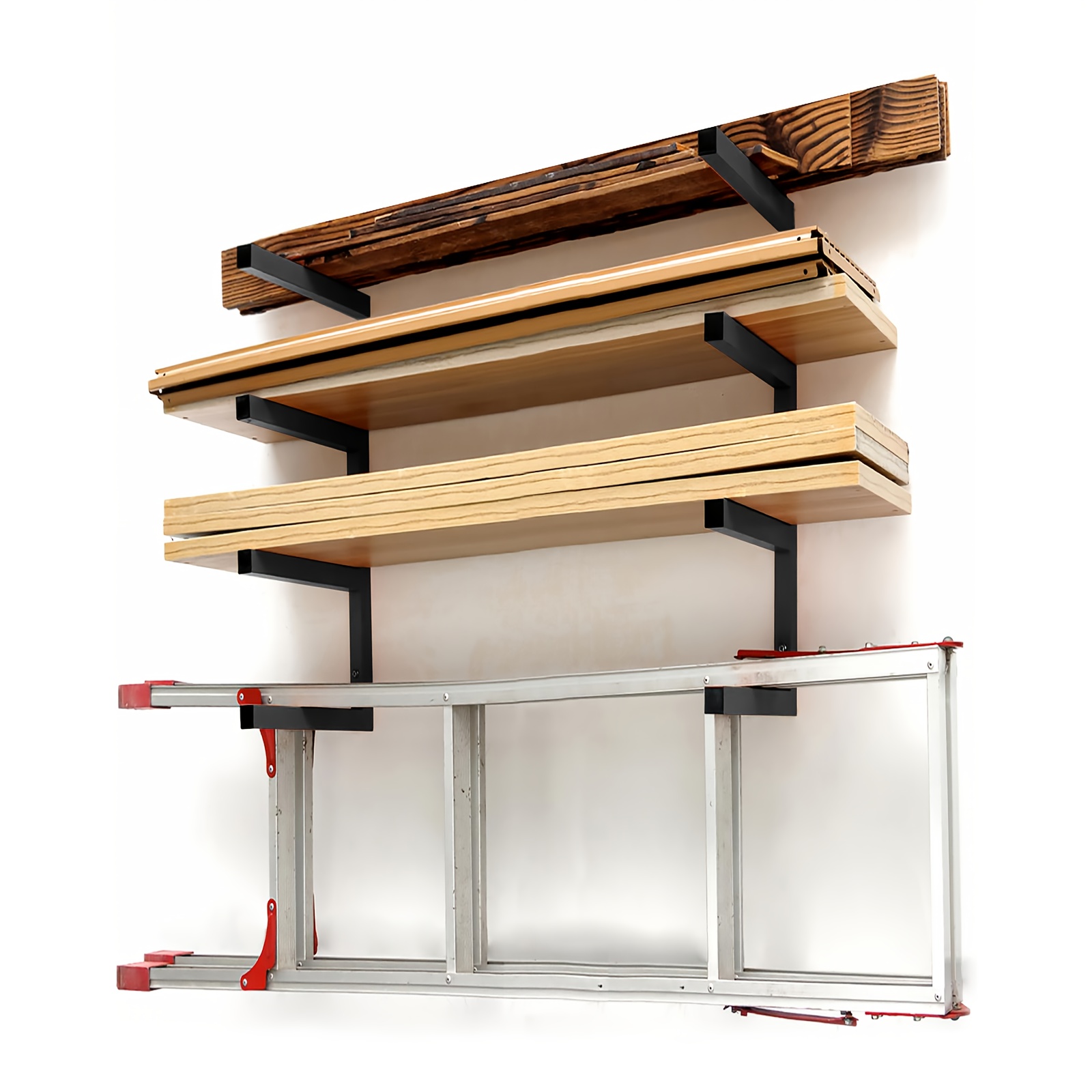 TEMU Étagère de rangement pour bois, support mural, étagères de rangement pour bois en métal pour remise, , garage, 800 LBS par niveau (4 niveaux,