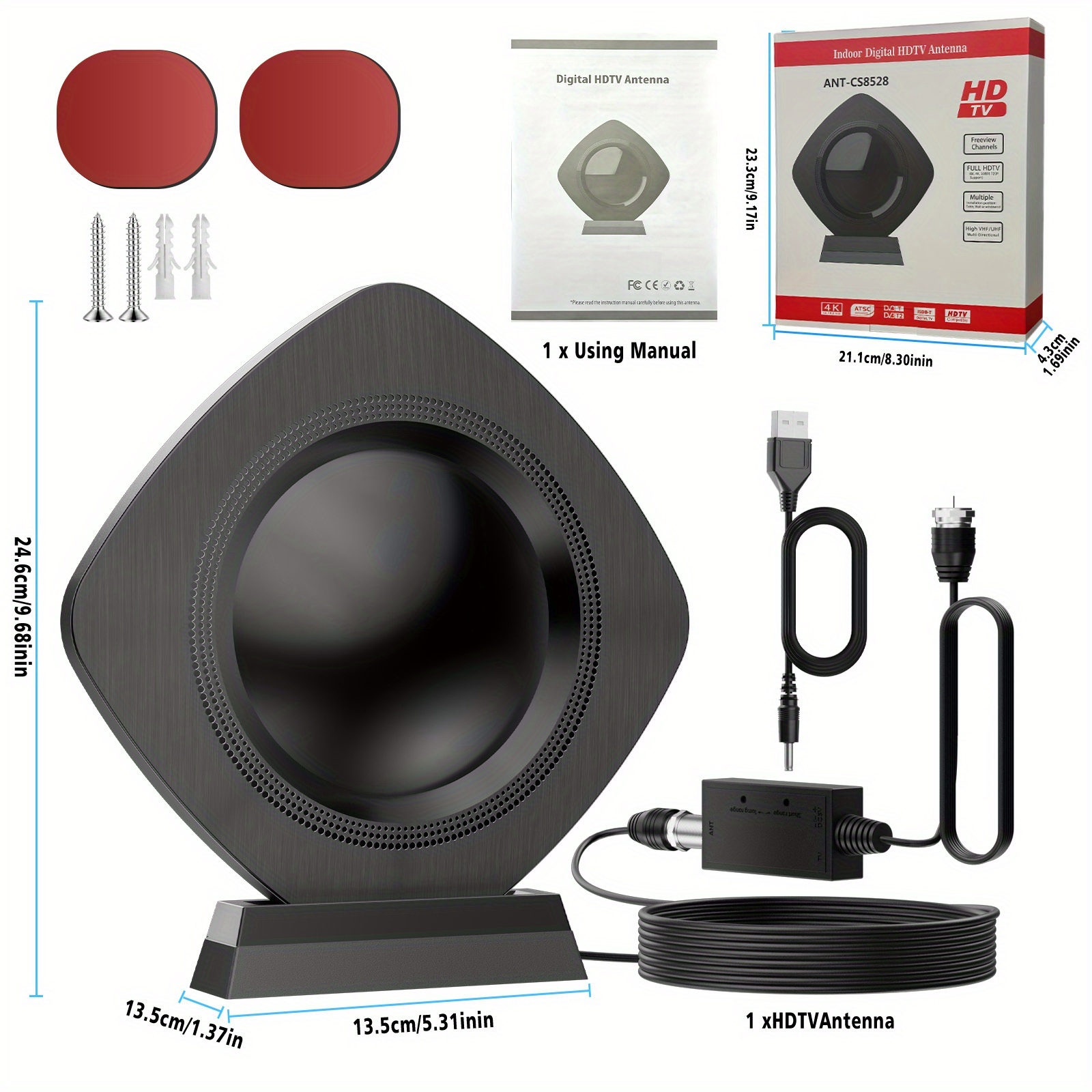 Digital TV Antenna Ultra High Definition 360° Receiving Signal Antenna 200 Kilometers Long Distance TV Antenna Small Portable Indoor Amplified High Definition Digital Antenna For Smart TV Easy To Use Suitable For New And Old TVs Quickly Watch Local - Image 2