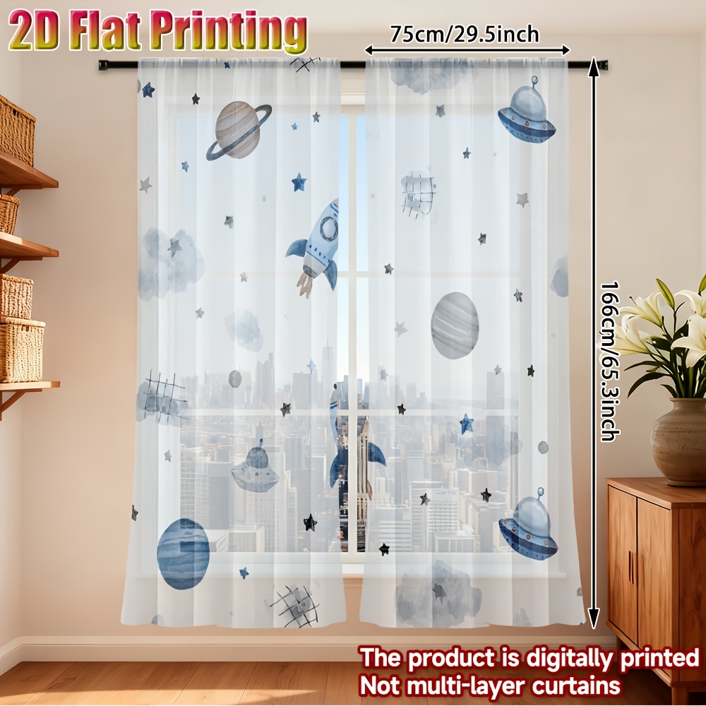 TEMU 2d Flat, 2d Flat Gauze Curtain, 2pcs, With Pattern Print Modern Chiffon Semi Sheer Curtain Festive Decorations/gifts, Tulle Curtains Easy To