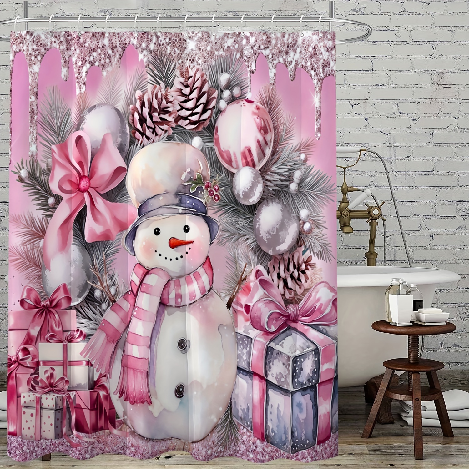 

Snowman Christmas Shower Curtain Set - Polyester , For Bathroom Decor