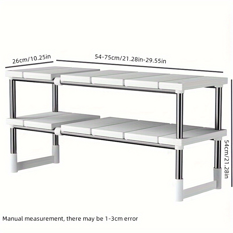 

Adjustable Tiered Under-sink Storage Rack - , Kitchen , Small Space - Plastic, Stainless Steel, Tiered Shelf, Unfinished - Suitable For Kitchen, Organization, Renovation