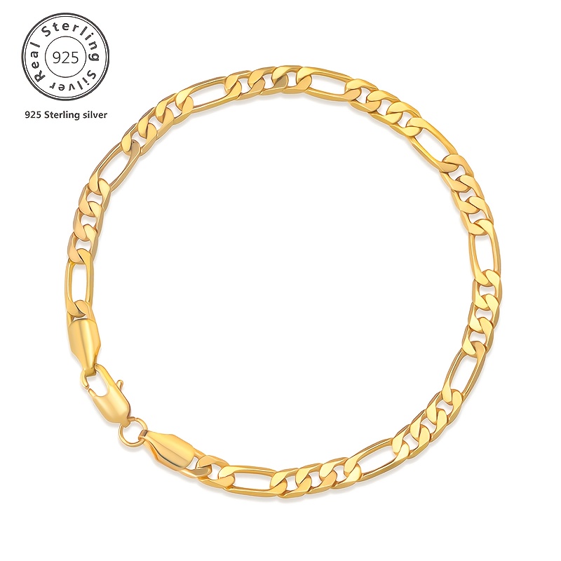 

1pc Of 925 Sterling Silvery, 18k Gold-plated Fashionable Minimalist Cuban Bracelet,, 5mm Solid Diamond Cut Cuban Link Suppression Chain Bracelet, Gifting To , And Comes With An Gift Box